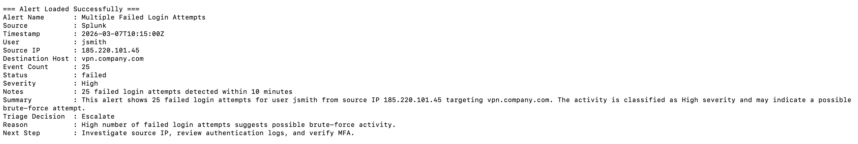 Alert Processing Output