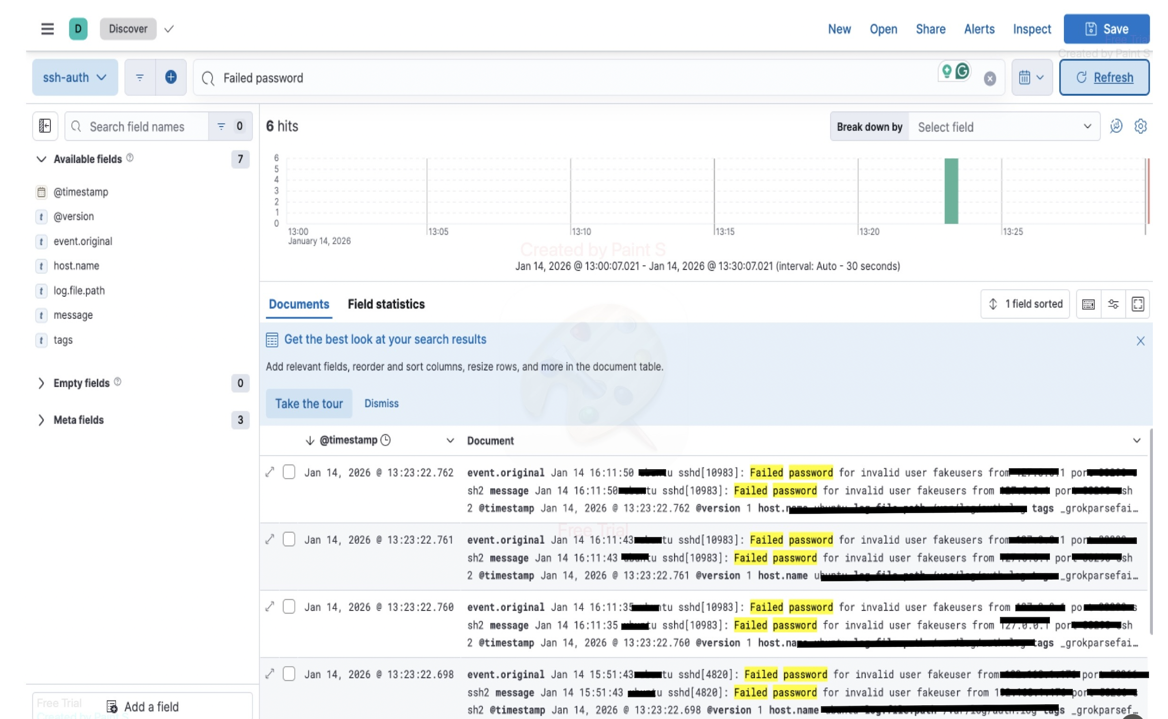 Kibana Discover – Failed SSH Logins